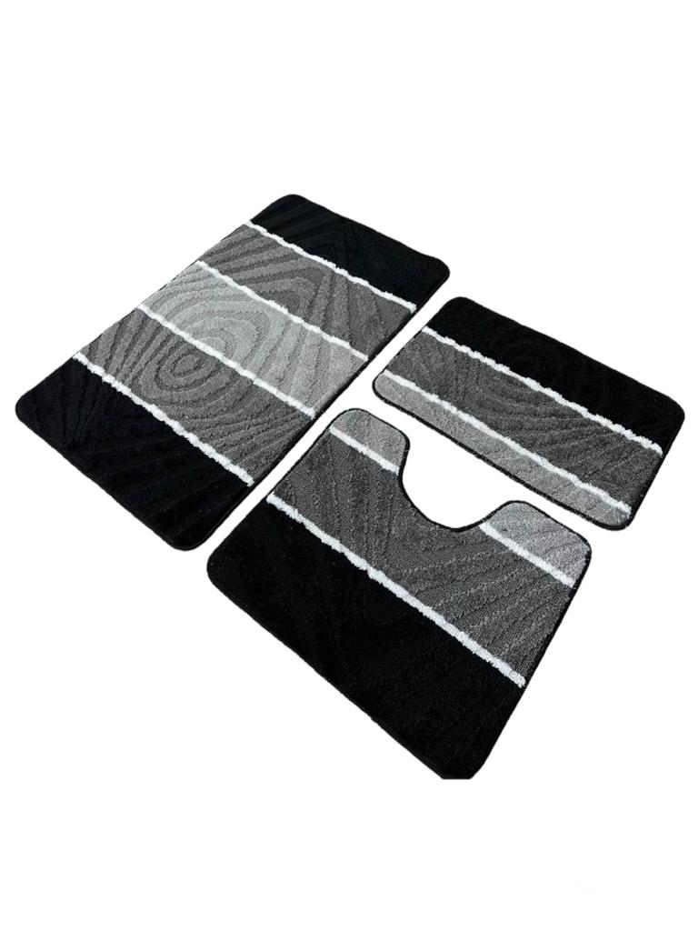 Set 3 piese covorase antiderapante de baie,Gri/Negru