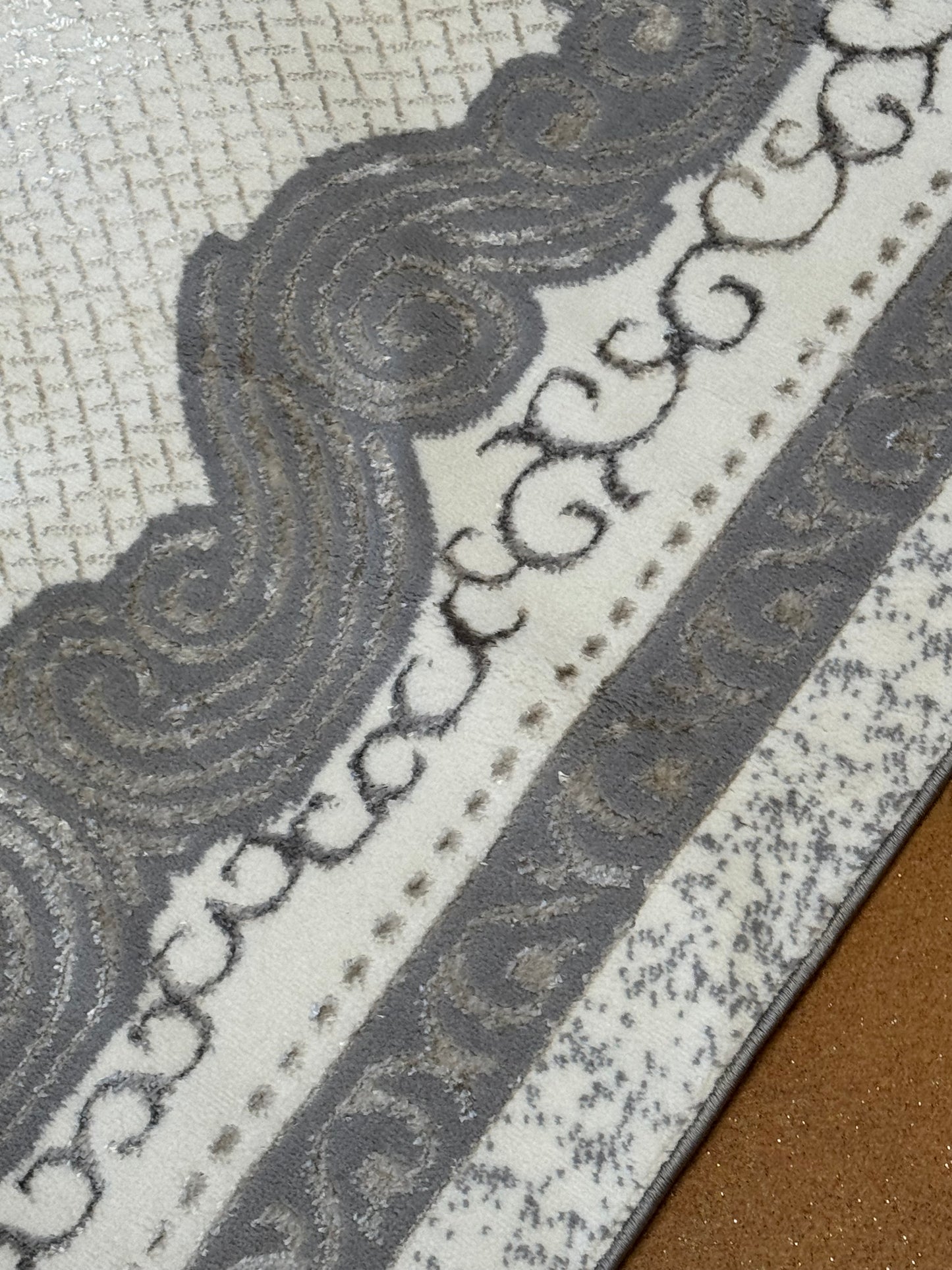 Covor cu Medalion,Gri/Crem