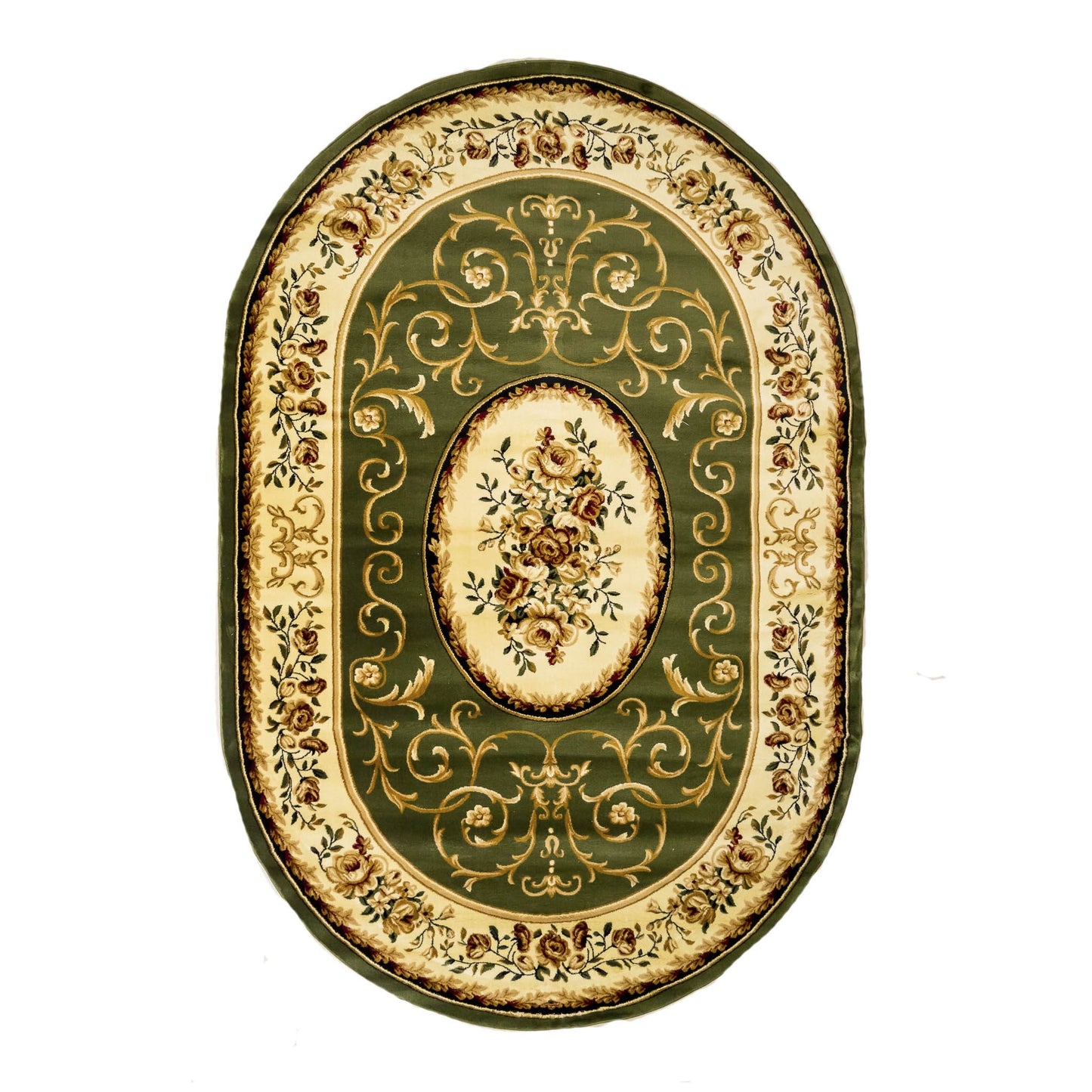 Covor cu Medalion si Insertii Florale ,Verde