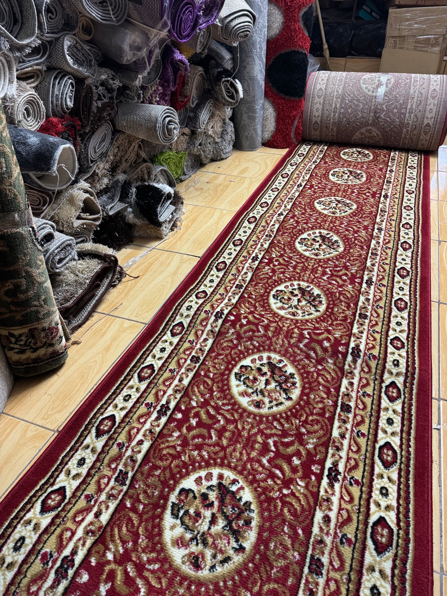 Traversa cu Insertii Florale și Chenar,Bej/Grena/Negru