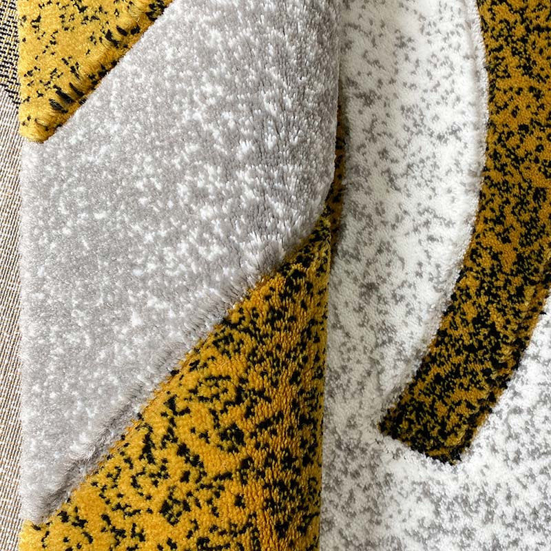 Covor cu Insertii 3D Triunghiuri,Gri/Galben