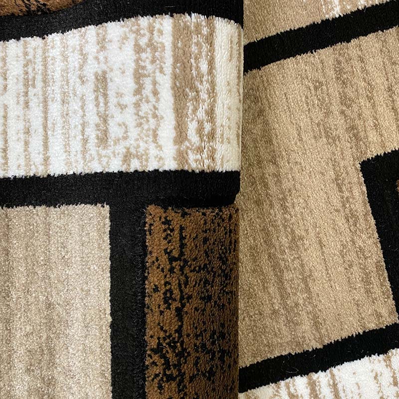 Covor cu Insertii Geometrice Tip Patrate si Dreptunghiuri,Bej/Maro