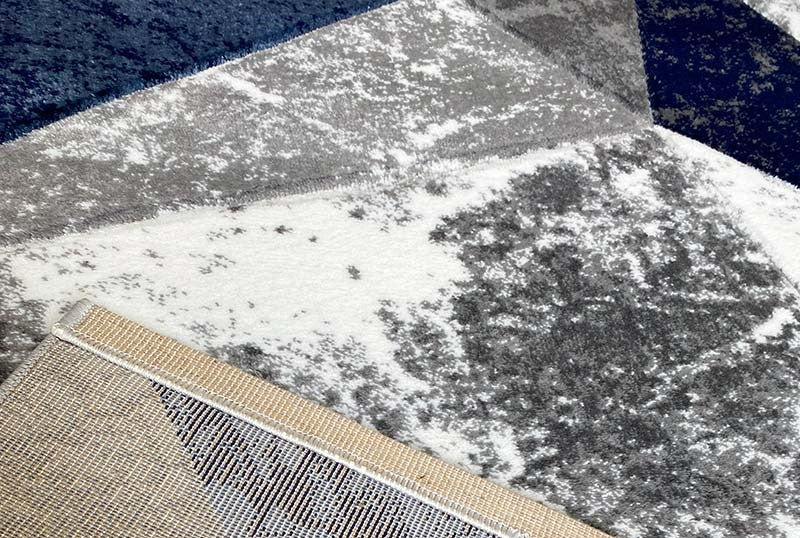 Covor cu Insertii 3D Triunghiuri,Gri/Albastru