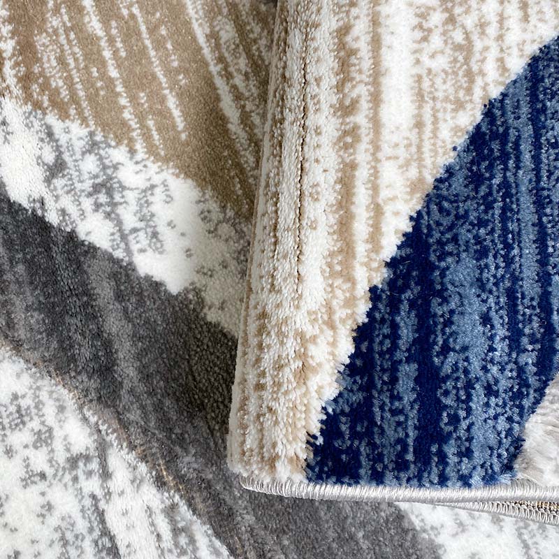 Covor cu Insertii 3D Linii,Gri/Albastru/Bej