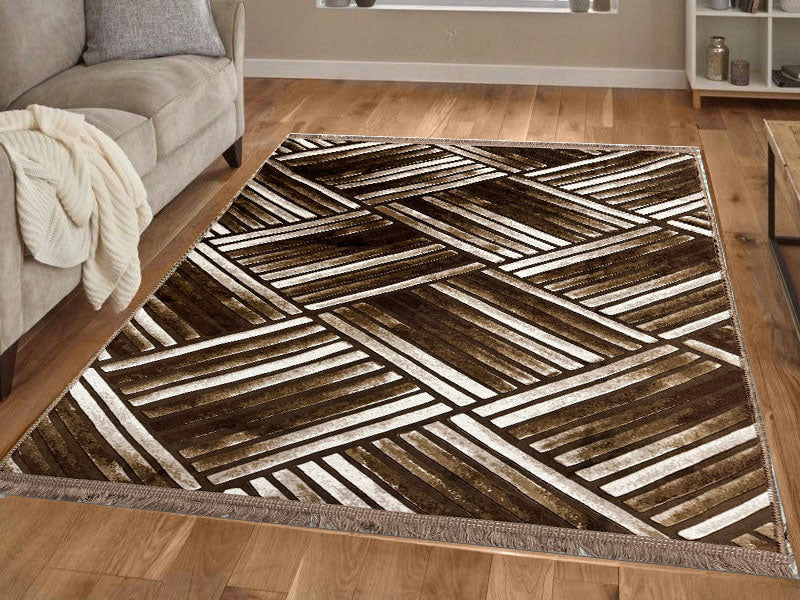 Covor Antiderapant cu Insertii Moderne Tip Parchet