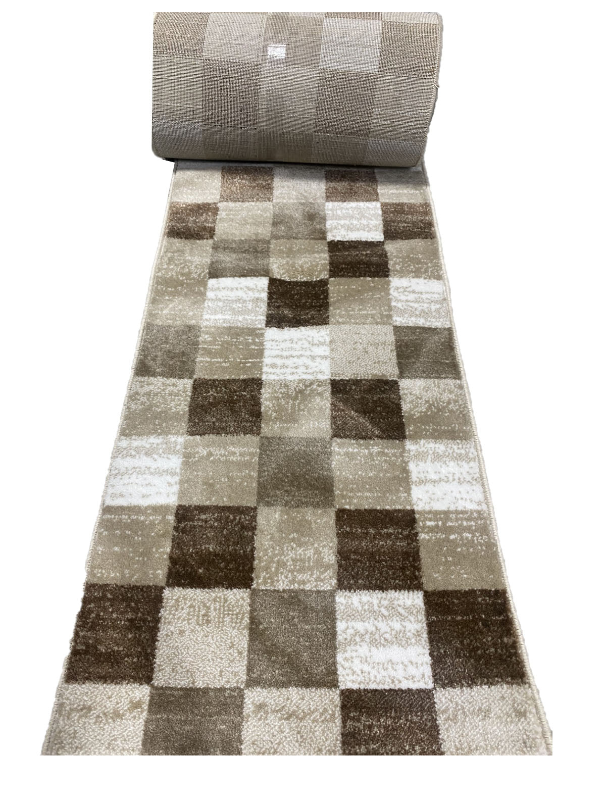 Traversa cu Insertii Geometrice tip Patrate,Bej/Capucino