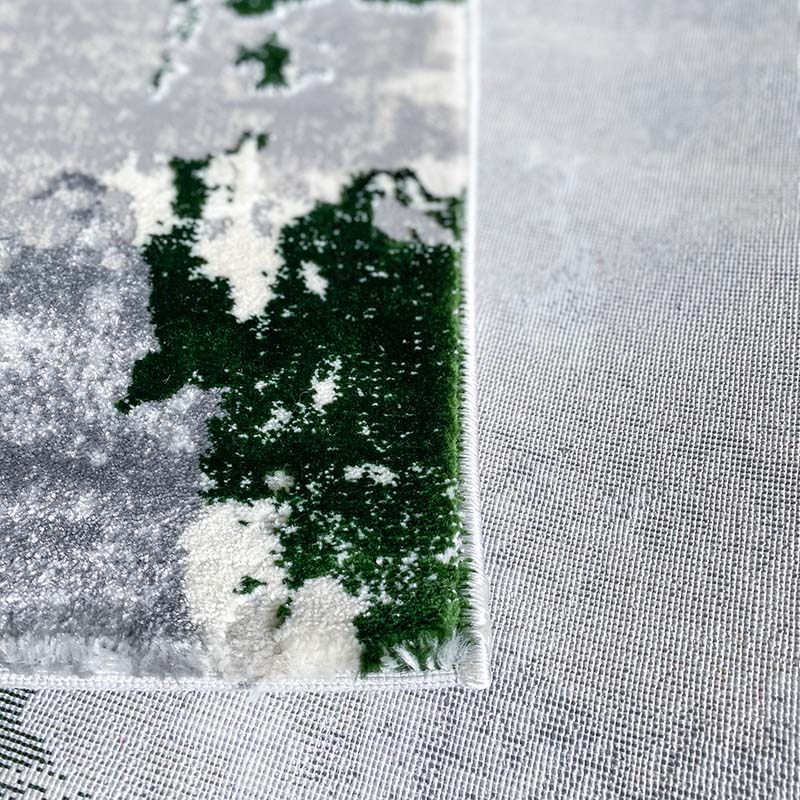 Covor Tip Pictura Moderna,Verde Smarald/Gri/Bej