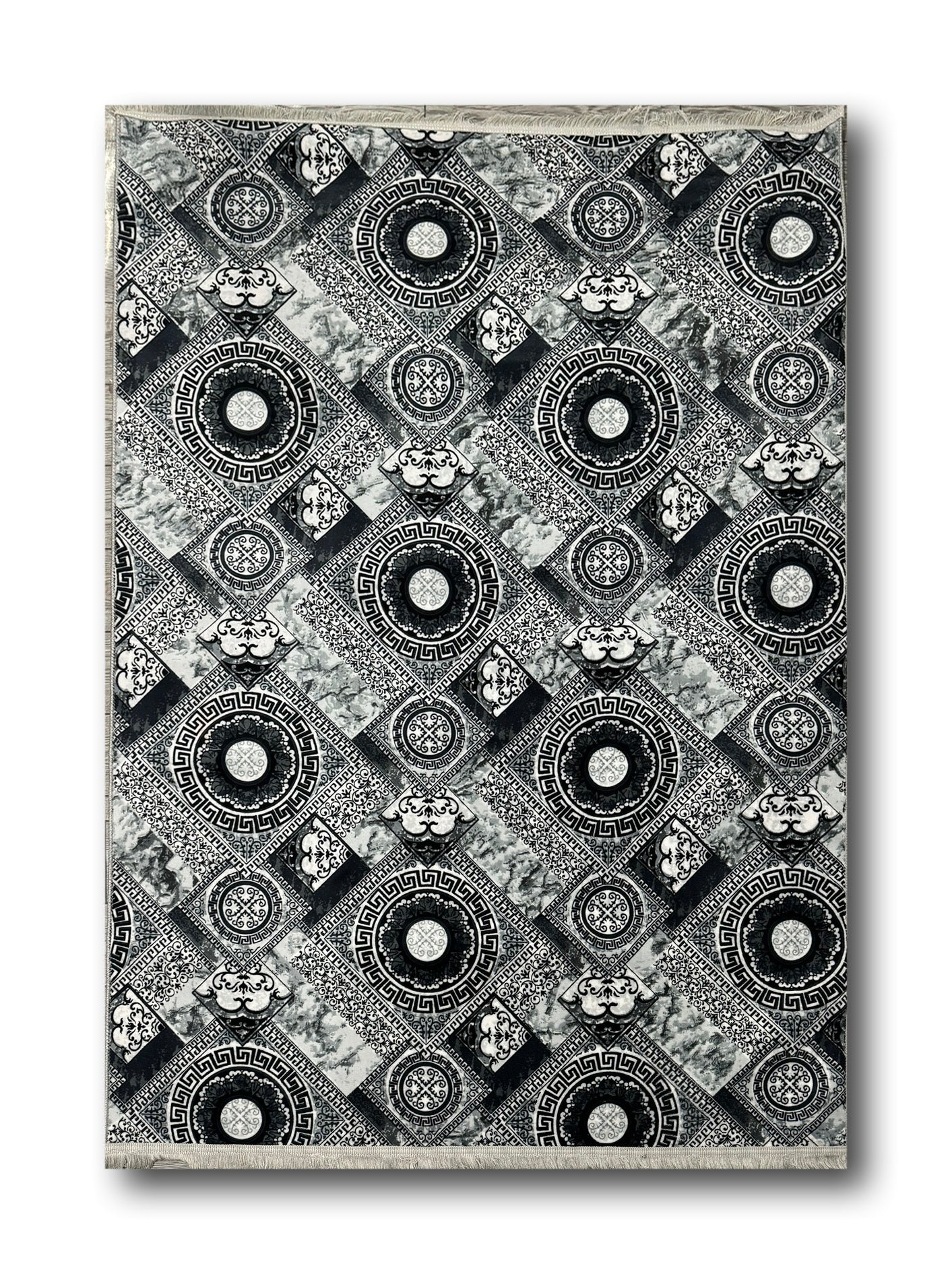 Set Covor Cu Traverse Antiderapante cu Insertii Moderne tip Geometric,Gri/Antracid