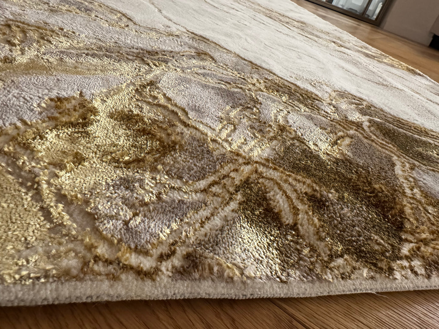 Covor cu Insertii 3D tip Stucco Venetian,Bej/Crem/Auriu