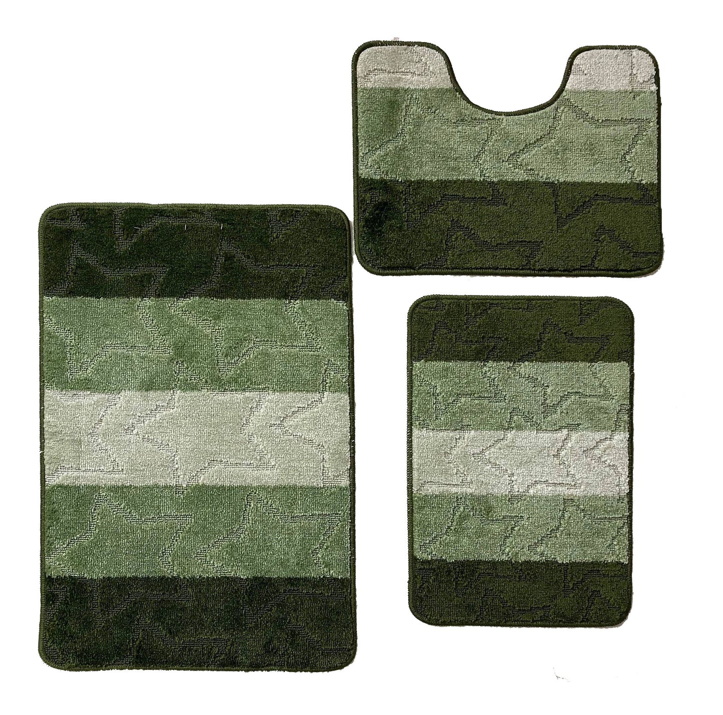 Set 3 piese covorase antiderapante de baie, Verde in 3 nuante