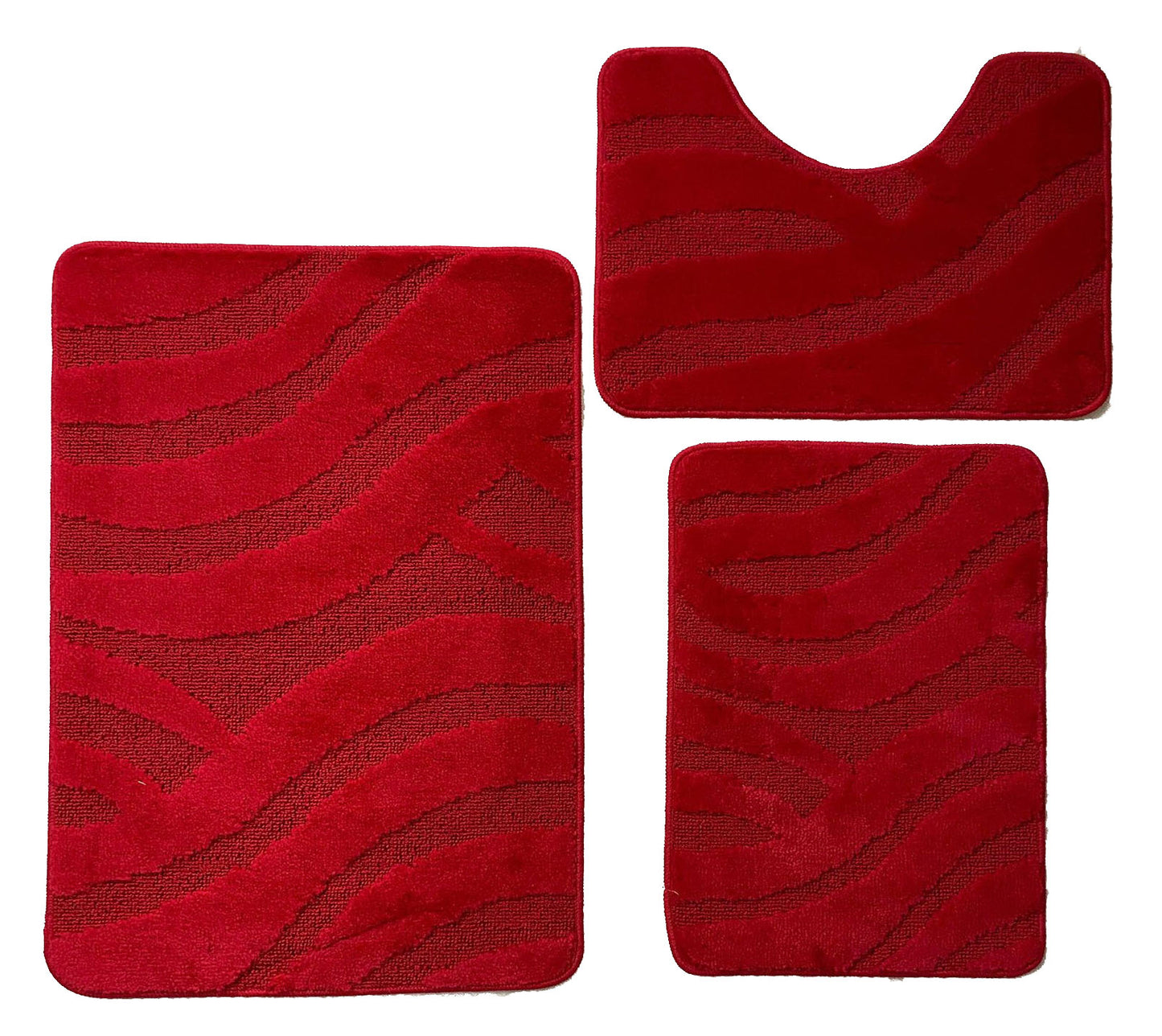 Set 3 piese covorase antiderapante de baie, Grena