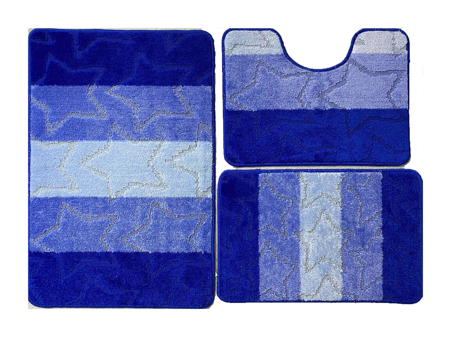 Set 3 piese covorase antiderapante de baie,Albastru in 3 nuante