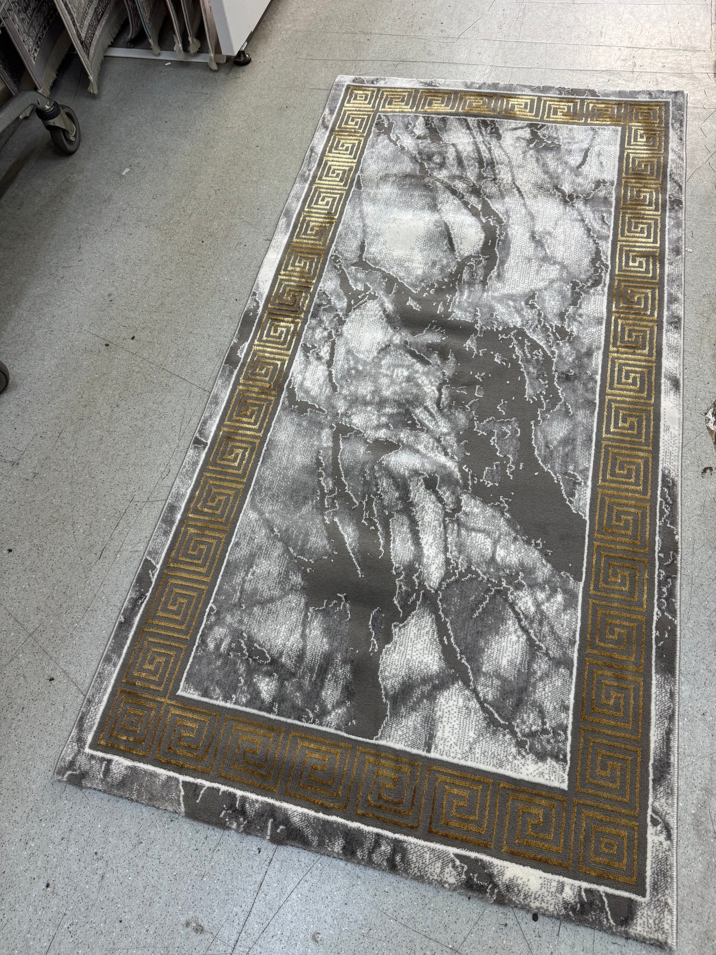 Covor cu Insertii 3D Grecești Gri/Crem/Auriu