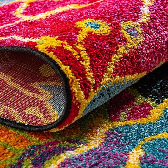 Set Covor si Traverse Rotunde cu Insertii Florale Multicolore