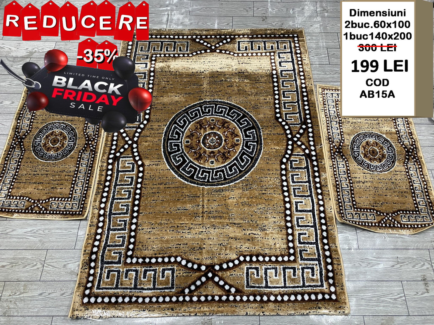 Set Covor si Traverse cu Insertii Grecesti,Bej/Crem