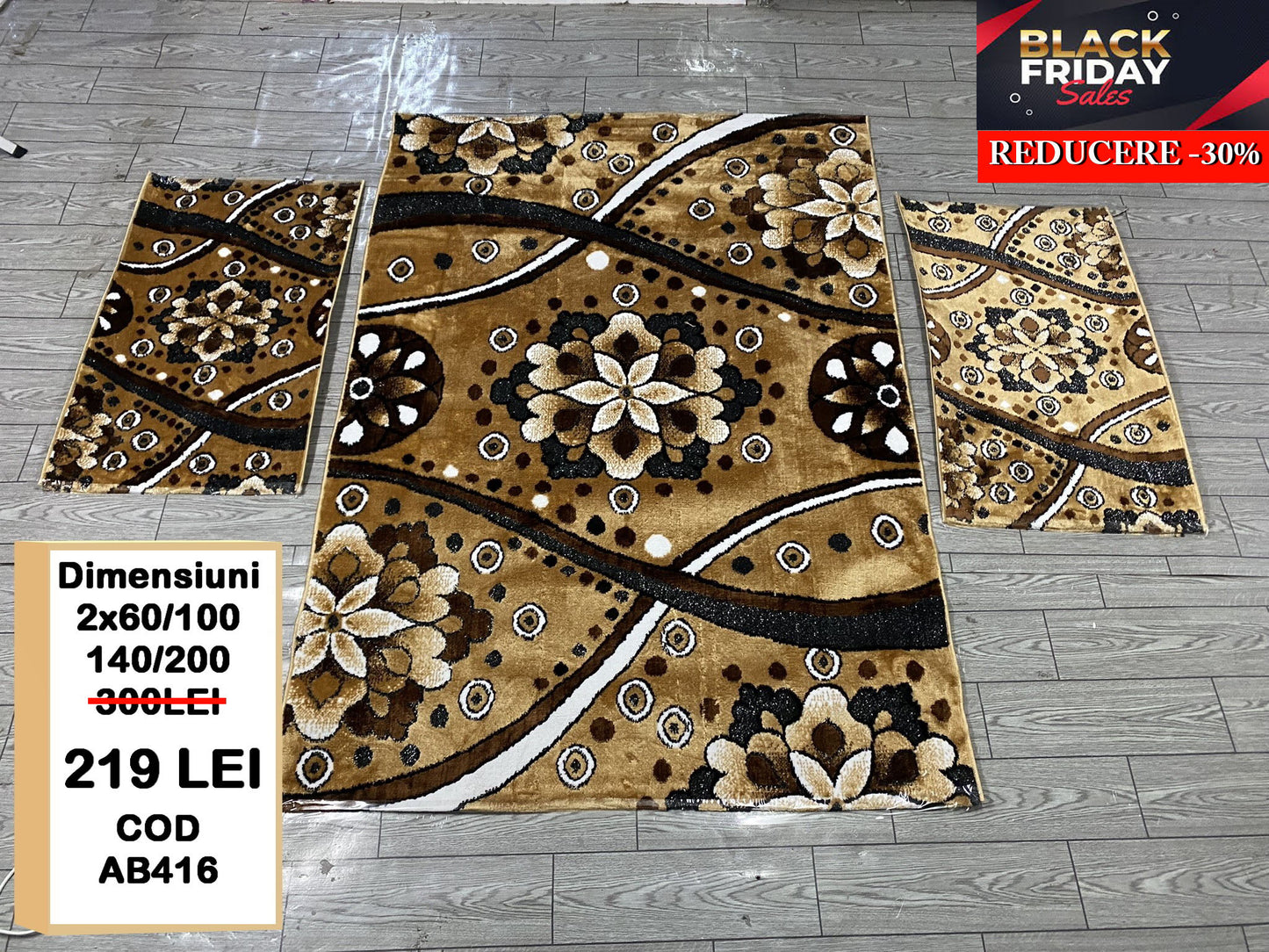 Set Covor cu Insertii Florale ,BEJ