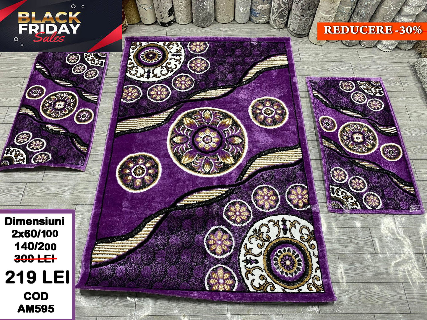 Set Covor si Traverse,Mov/Bej