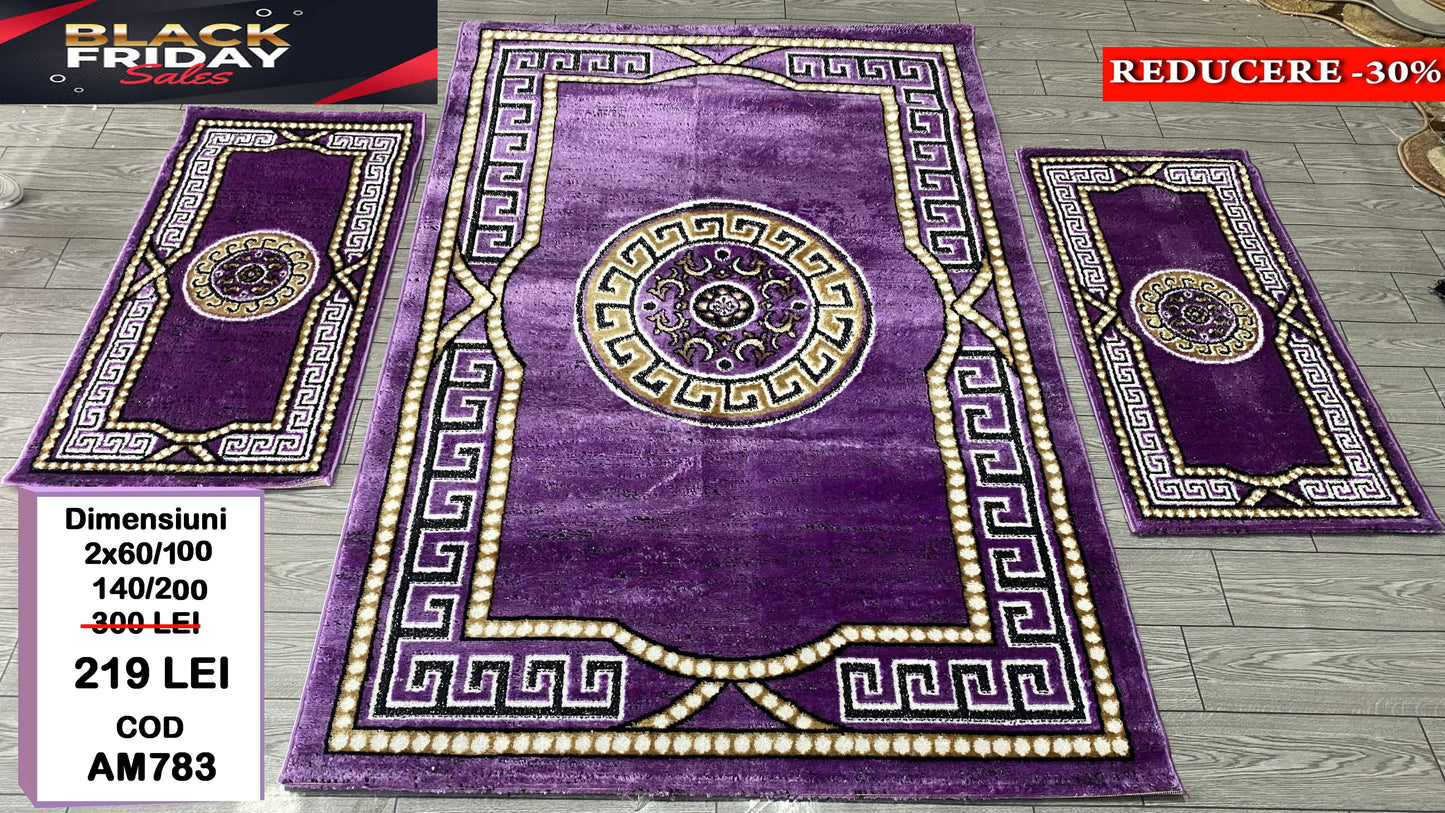 Set Covor Cu Traverse cu Mdalion,Mov/Auriu