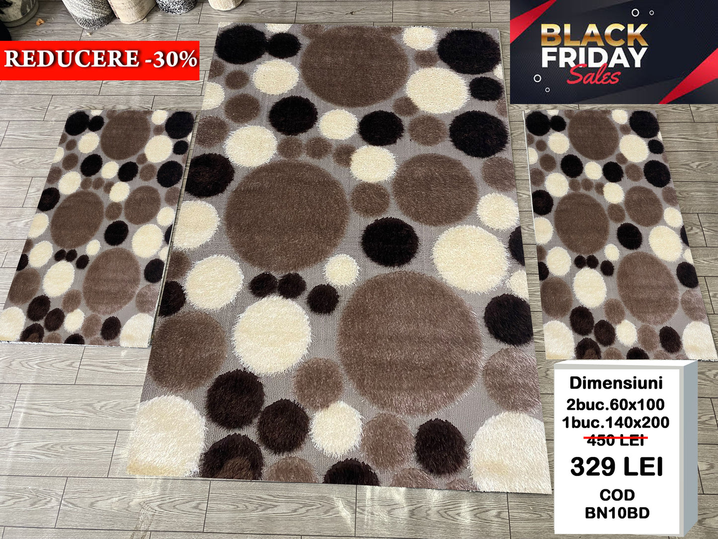 Set Covor cu Traverse Pufoase de Matase si Bumbac