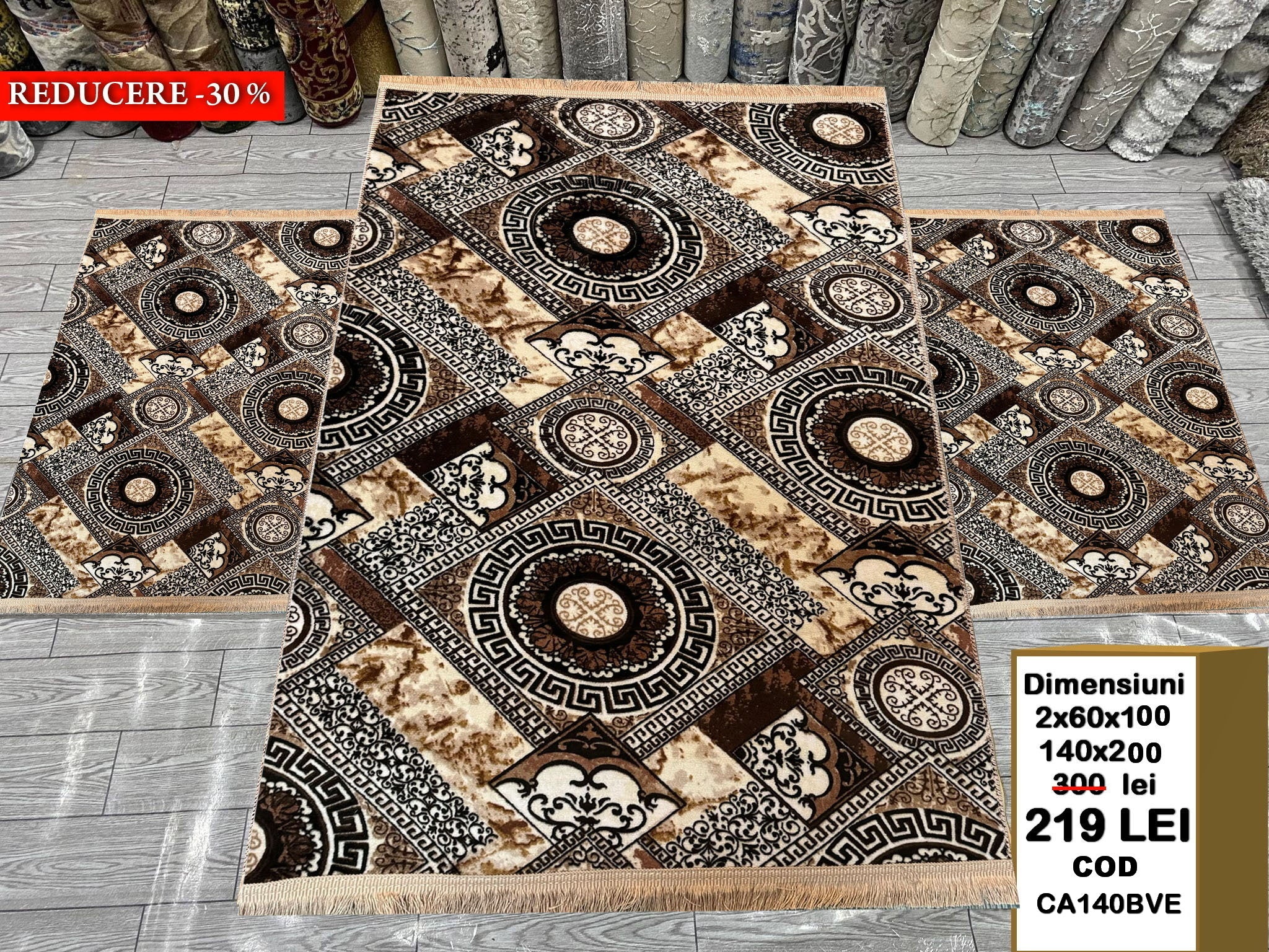 Set Covor Cu Traverse Antiderapante cu Insertii Moderne tip Geometric