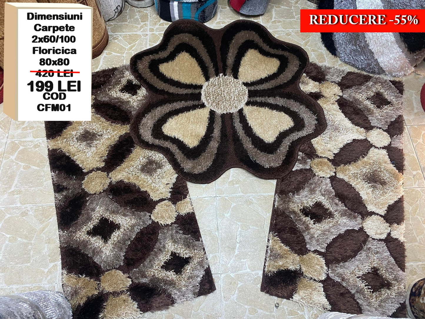 Set Traverse cu Insertii Florale si Floricica ,Maro