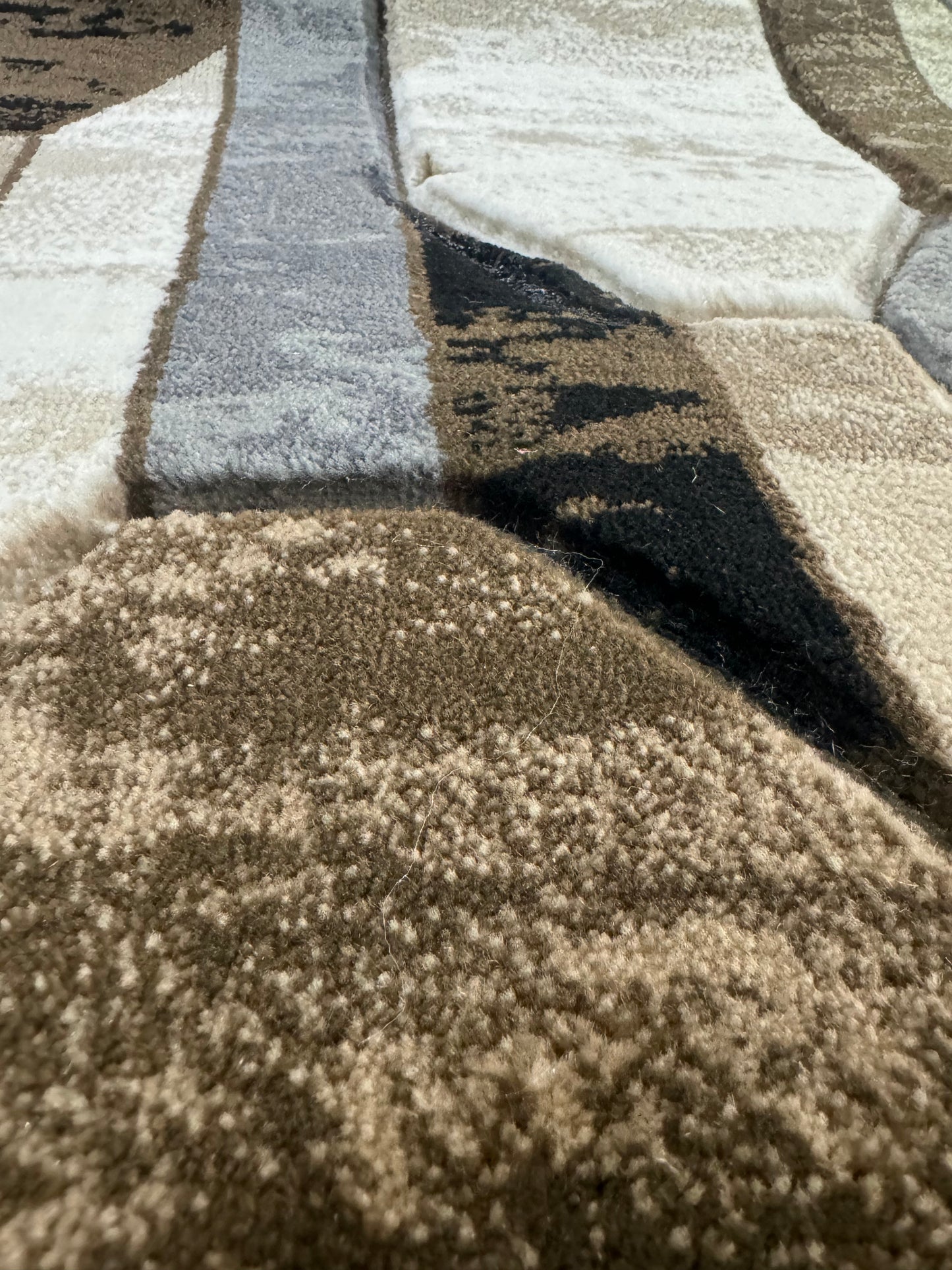 Covor cu insertii Geometrice tip Romburi,Bej/Maro /Gri