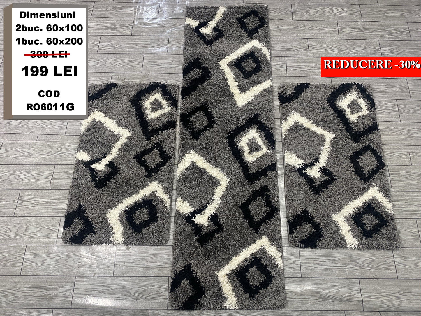 Set 3 Traverse Pufoase Shaggy,Gri