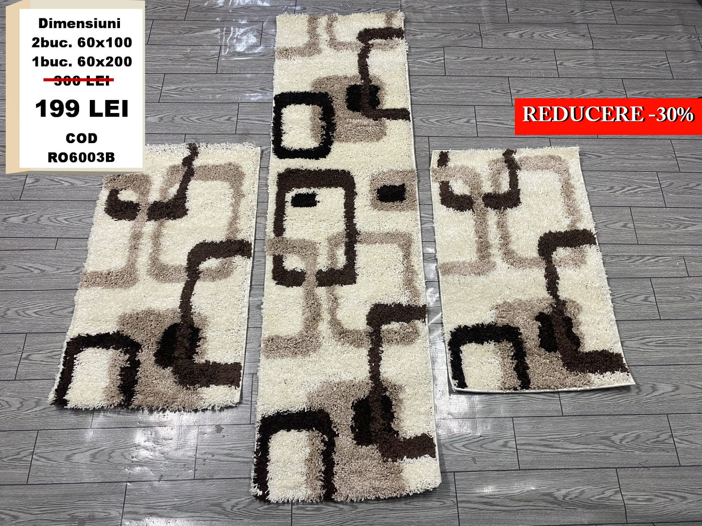 Set 3 Traverse Pufoase Shaggy,Bej