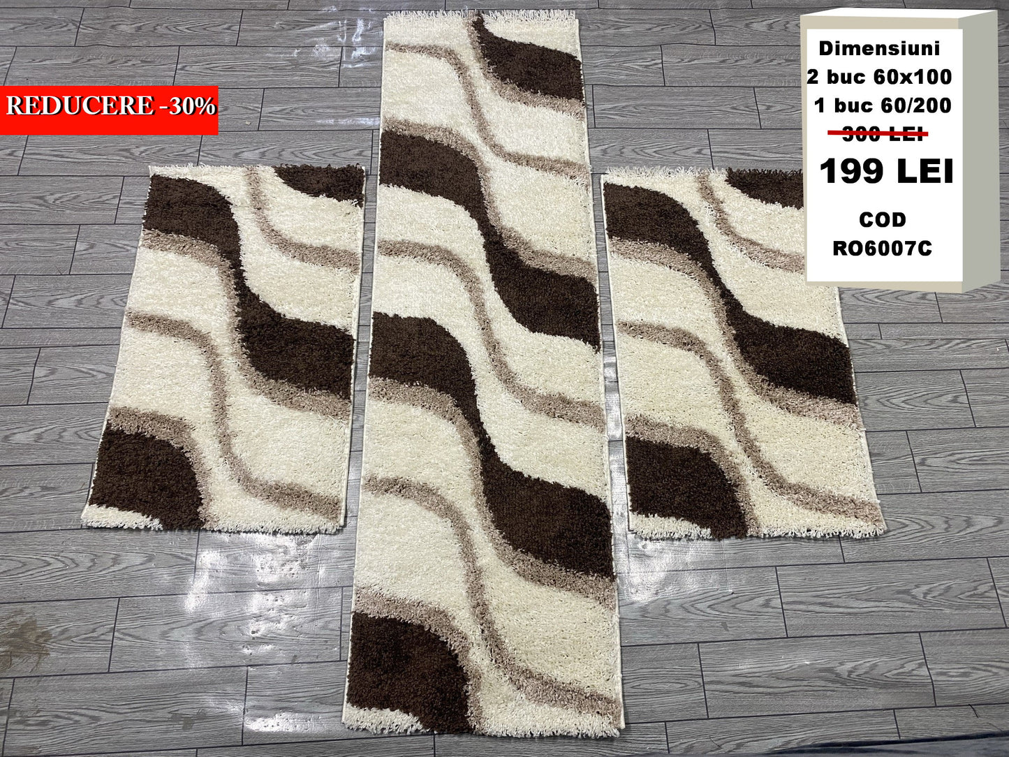 Set 3 Traverse Pufoase Shaggy,Bej