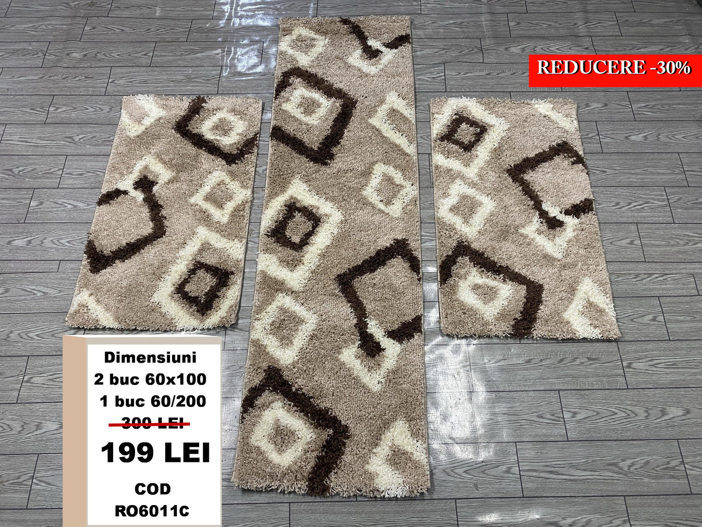 Set 3 Traverse Pufoase Shaggy,Capucino