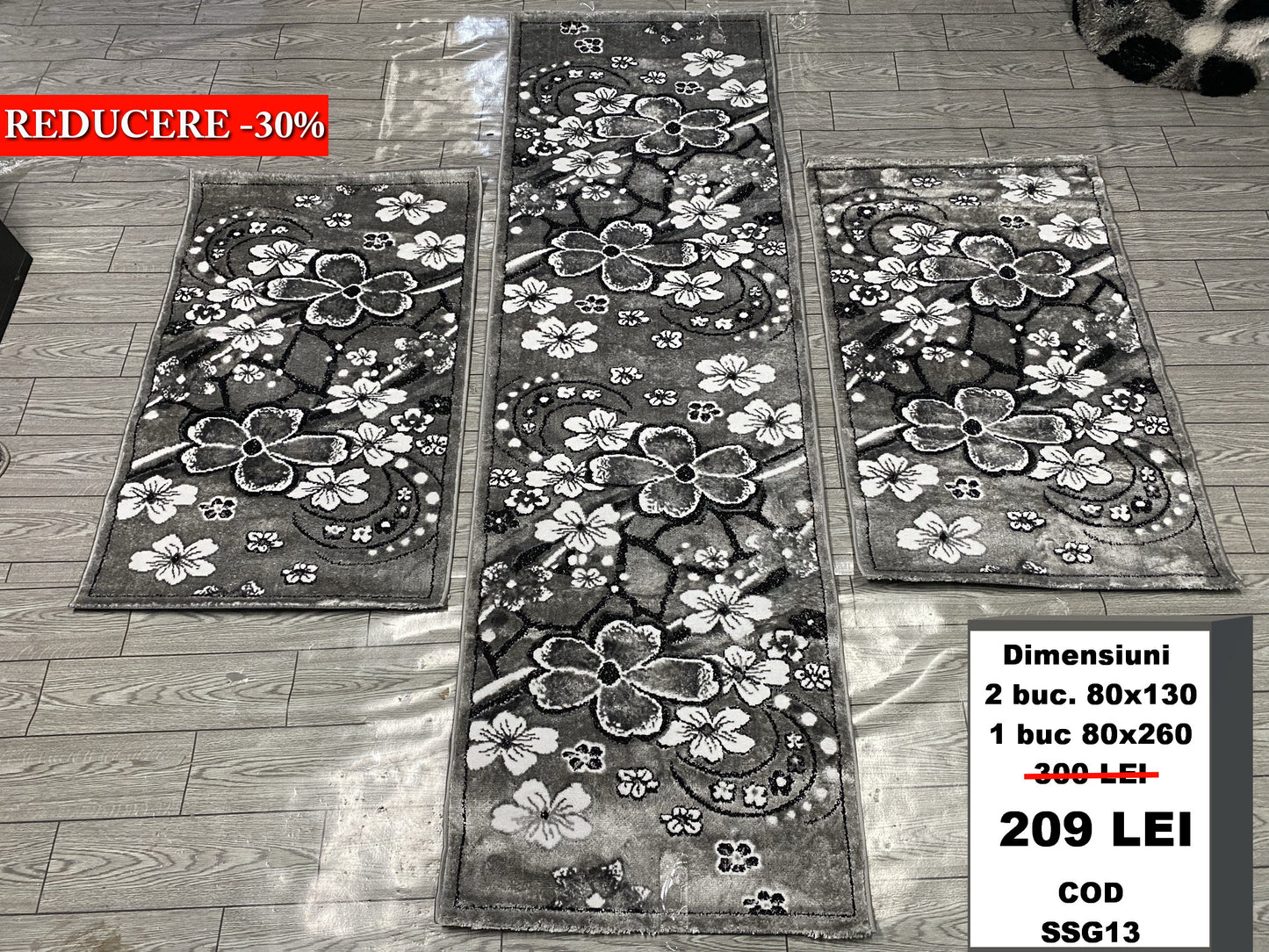 Set 3 Traverse cu Imprimeu Floral,Gri