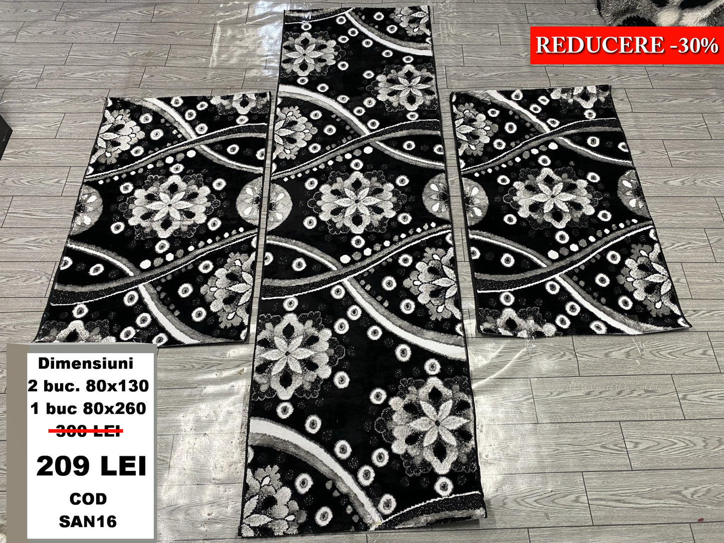 Set 3 Traverse cu Imprimeu Floral,Negru-Gri