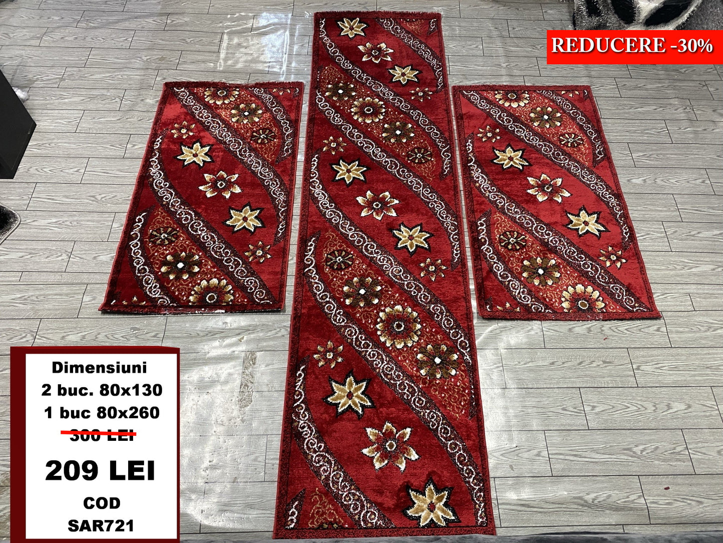 Set 3 Traverse cu Imprimeu Floral ,Rosu-Bej