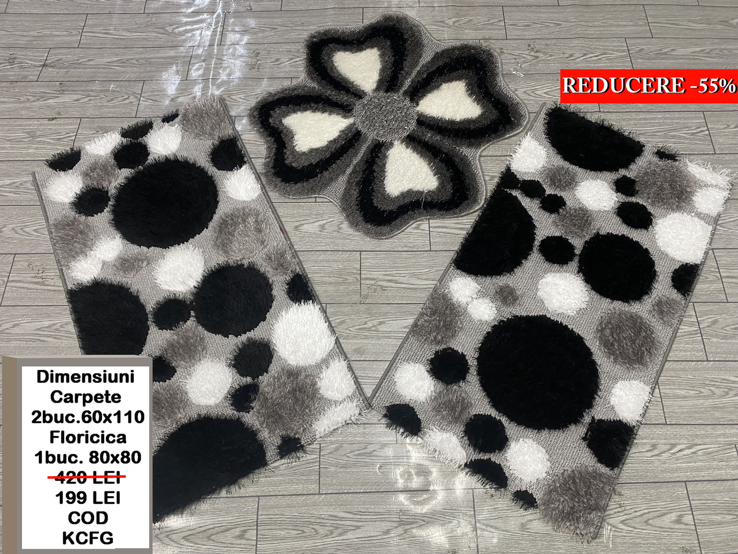 Set Traverse cu Insertii Tip Bulina si Floare ,Gri