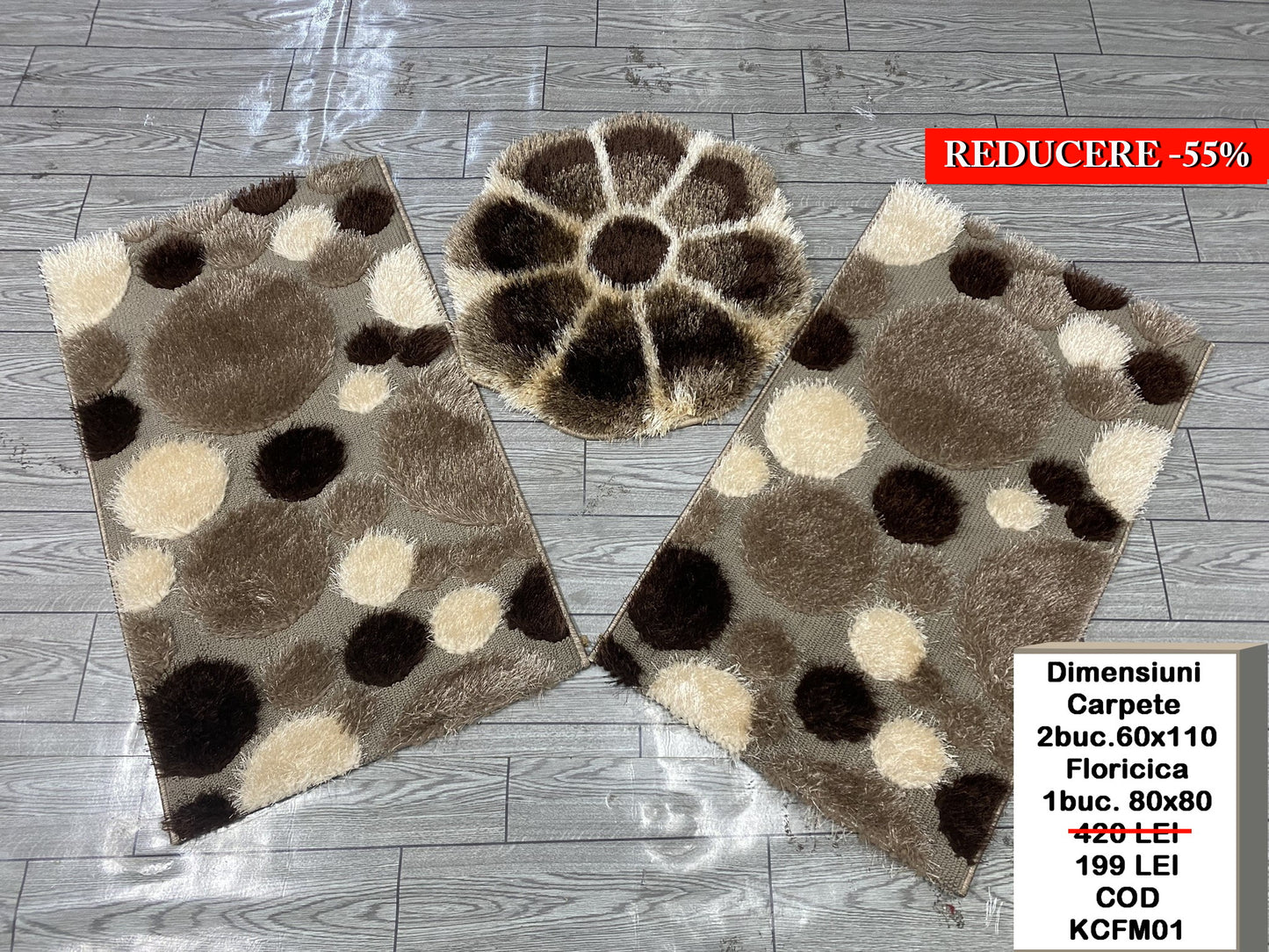 Set Traverse cu Insertii Tip Buline si floricica ,Bej