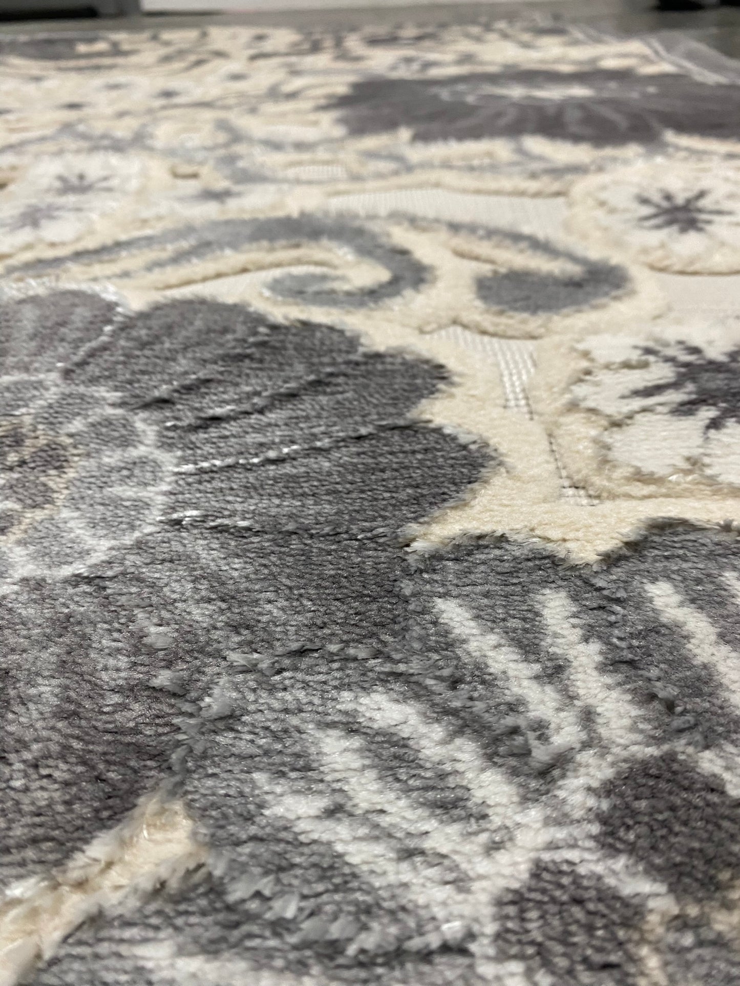 Covor cu Insertii Florale Tip Margarete 3D,Gri/Bej