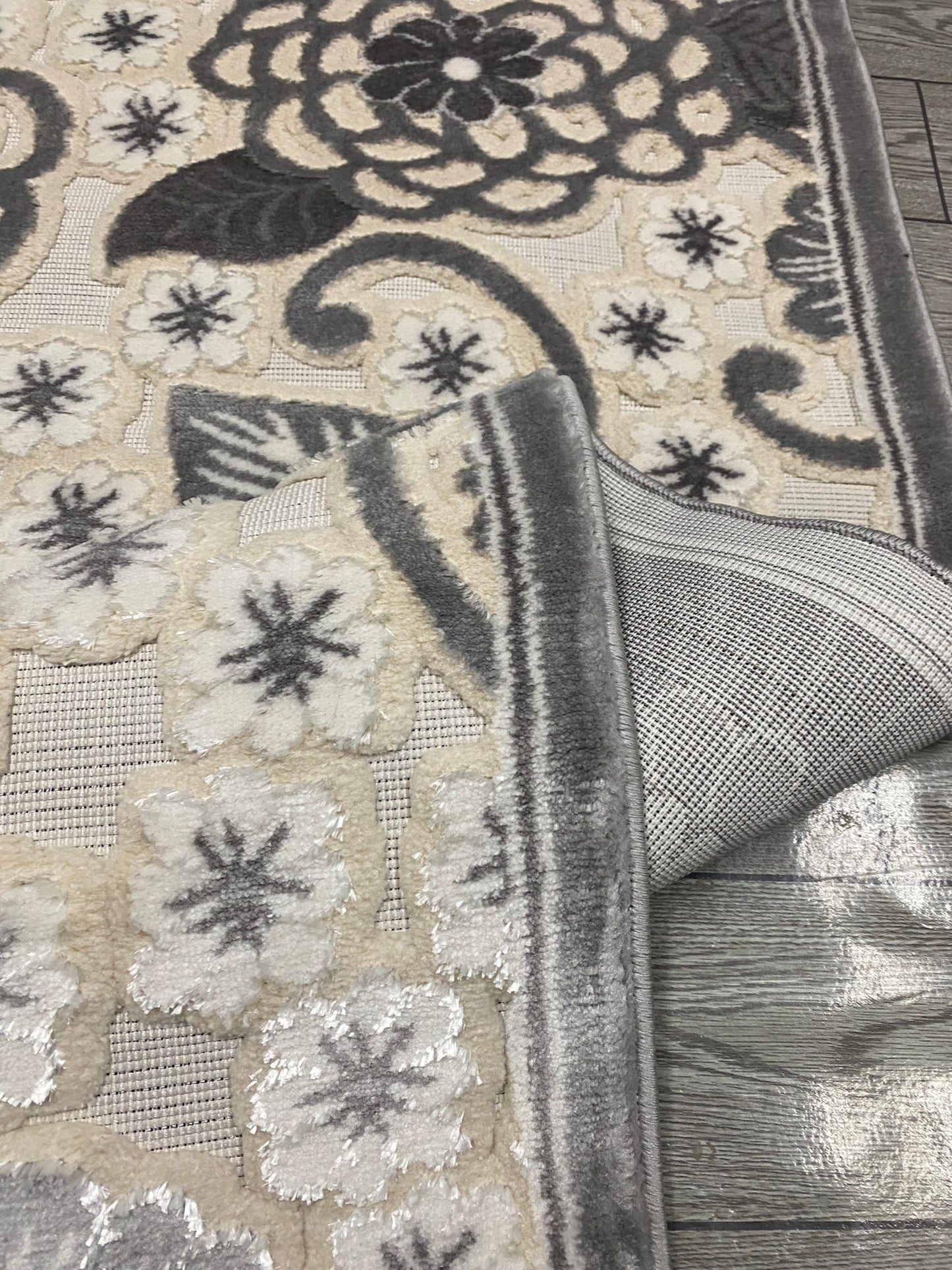 Set Covor si Traverse cu Insertii tip Frunze ,Gri/Bej