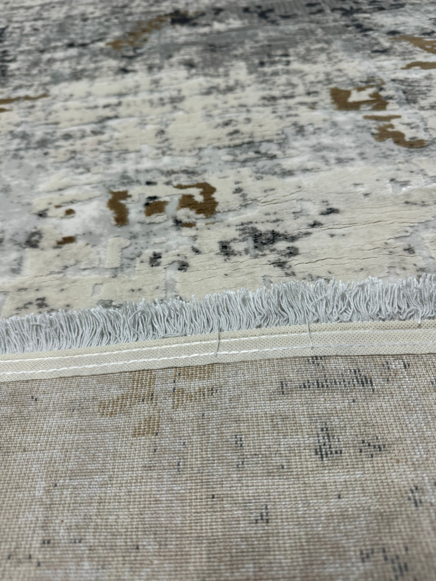 Covor Premiu Angora Hali Modern Tip Picasso cu Franjuri,Gri/Antracid