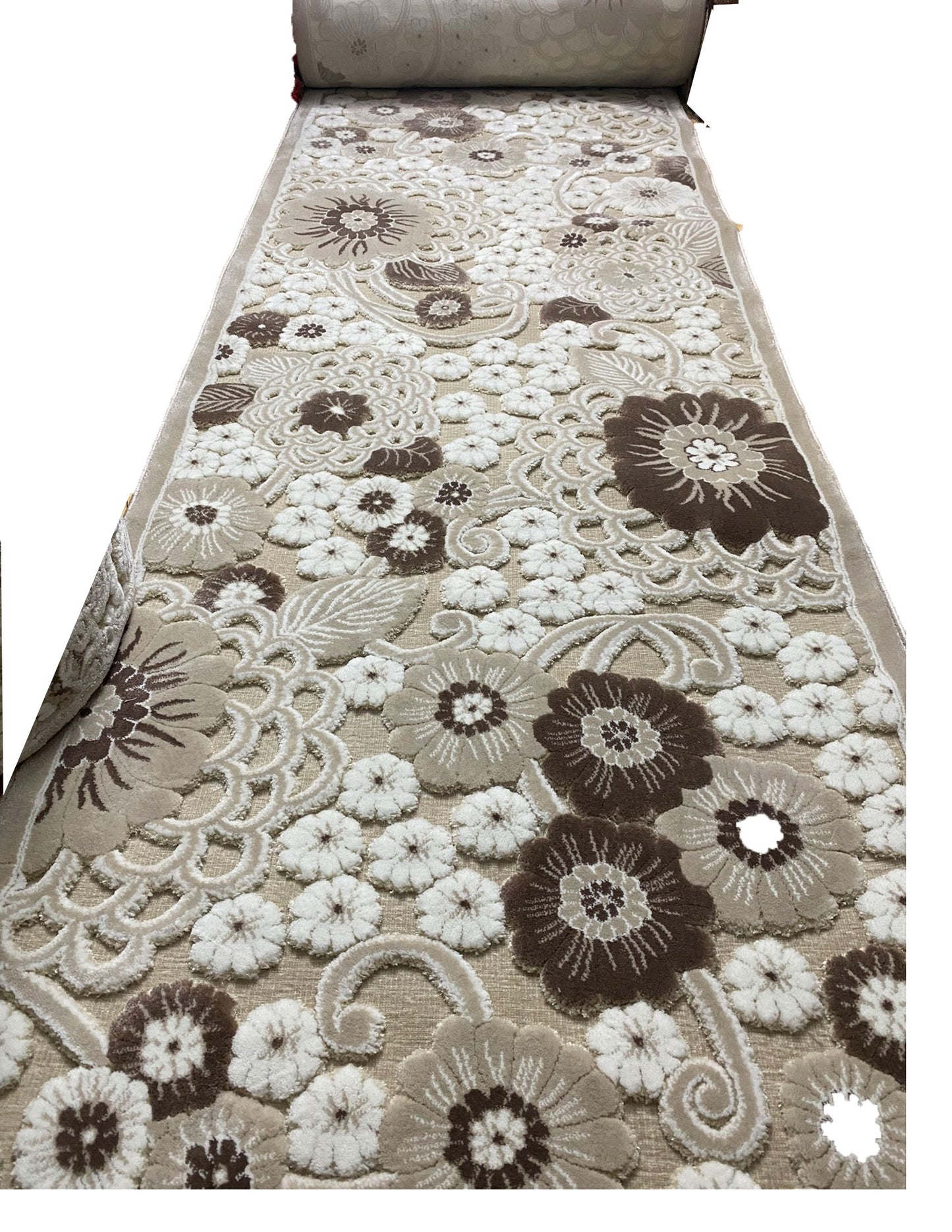 Traversa cu Insertii Florale 3D Margarete ,Bej/Maro