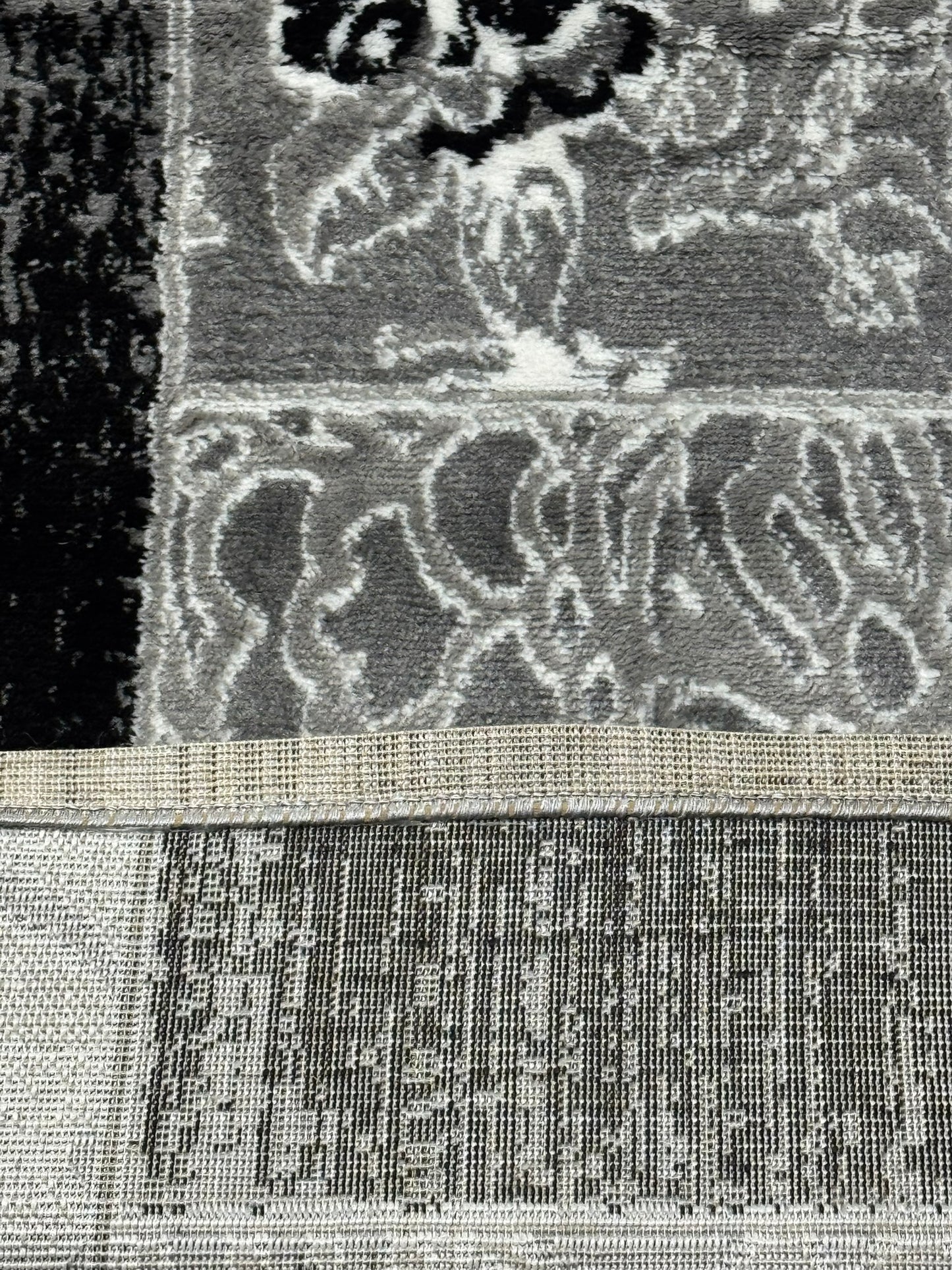 Covor cu Insertii Florale ,Gri/Bej/Negru