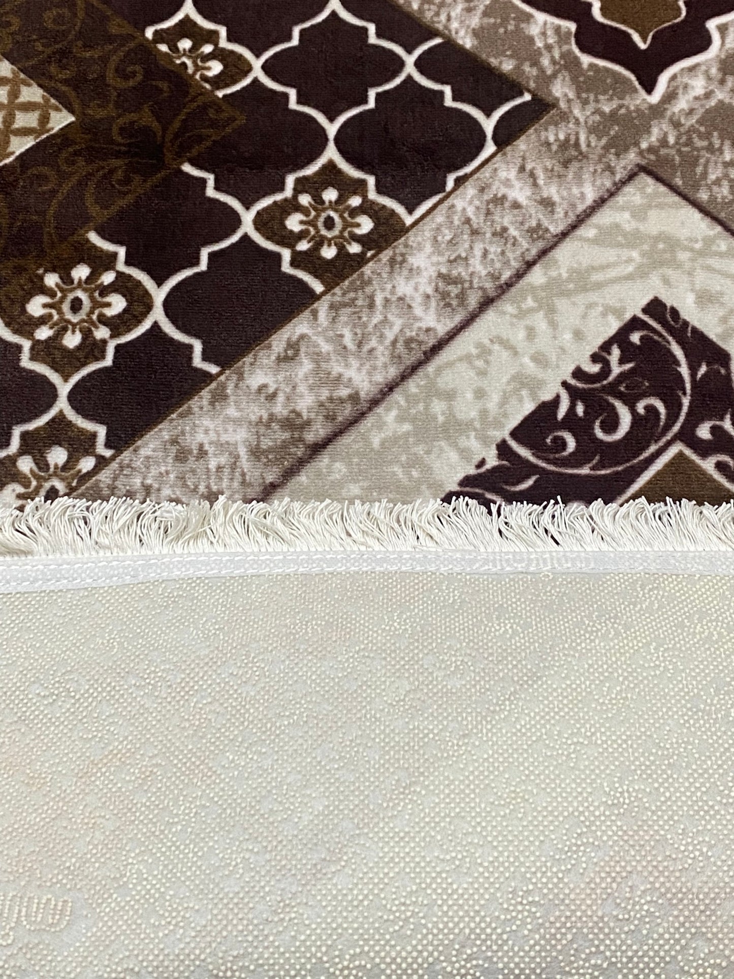 Set Covor Cu Traverse cu Insertii Moderne Tip Romburi ,Antiderapante ,Bej/Maro