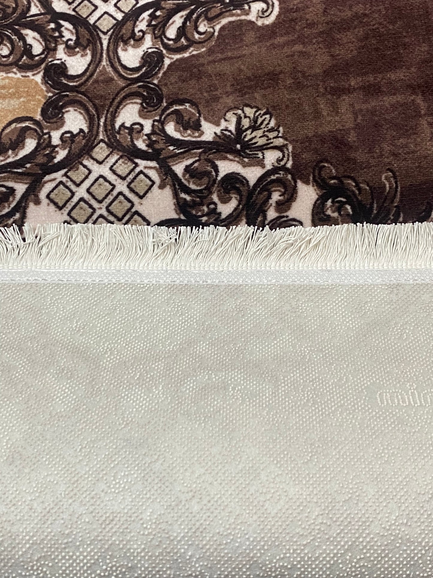 Set Covor Cu Traverse Antiderapante cu Insertii Florale ,Bej/Maro