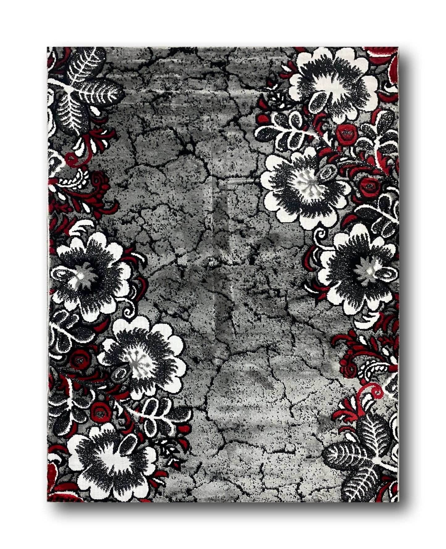 Set Covor si Traverse cu Insertii Florale Tip Margarete, Gri/Grena