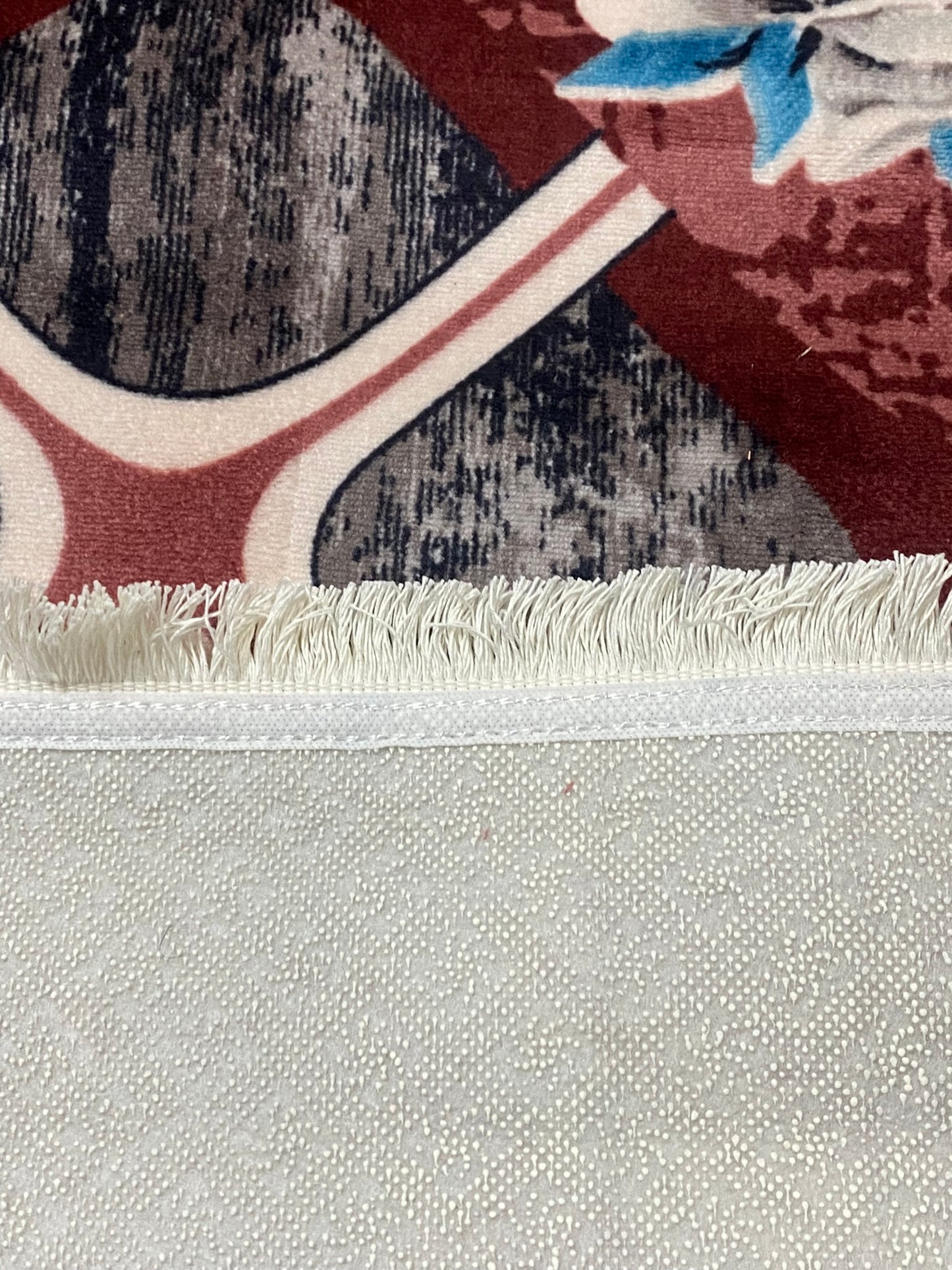 Set Covor Cu Traverse Antiderapante cu Insertii Florale ,Grena/Bej/Bleo