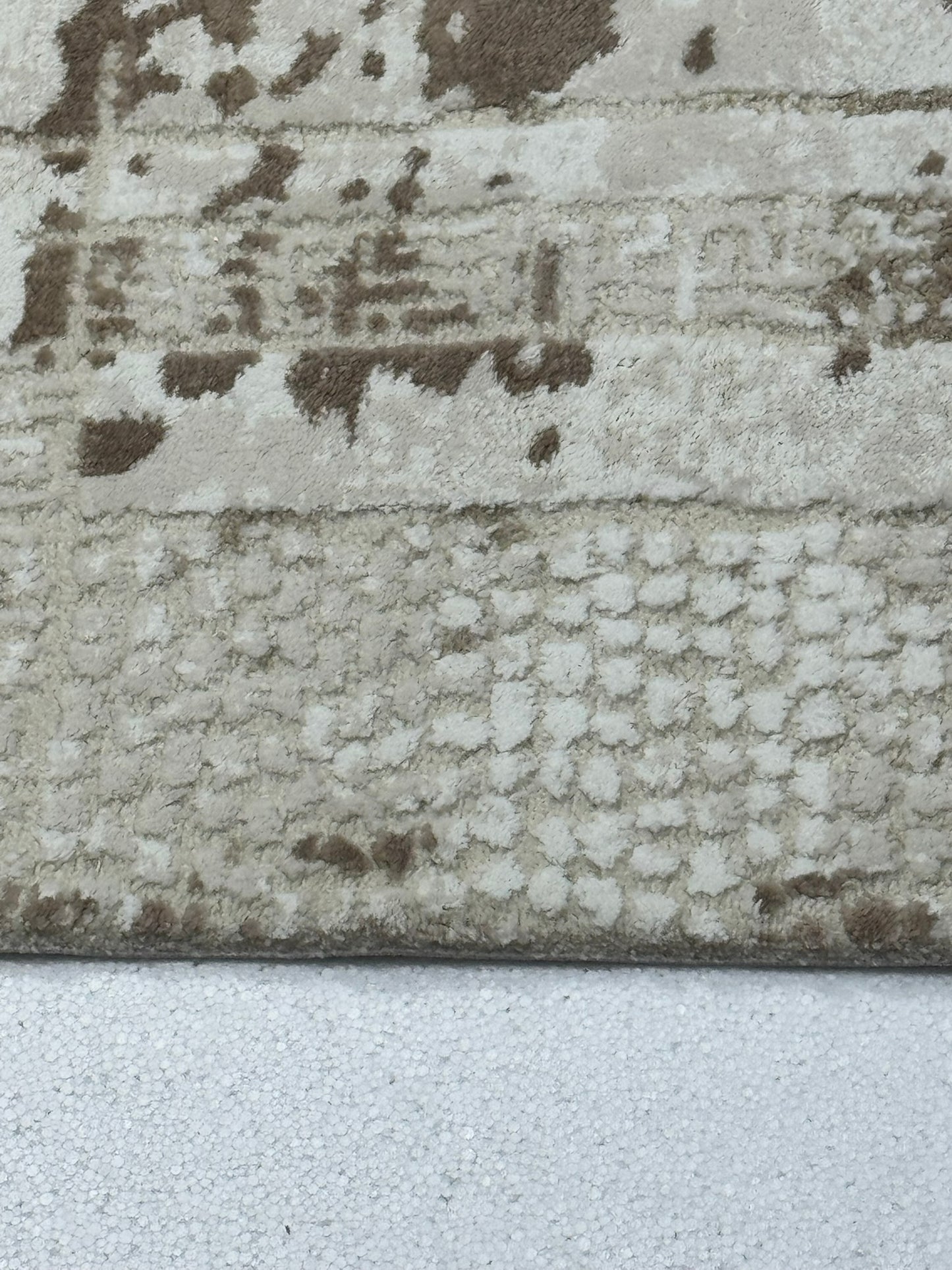 Covor Premium Modern Cu Insertii Grecesti si Franjuri,Bej/Crem