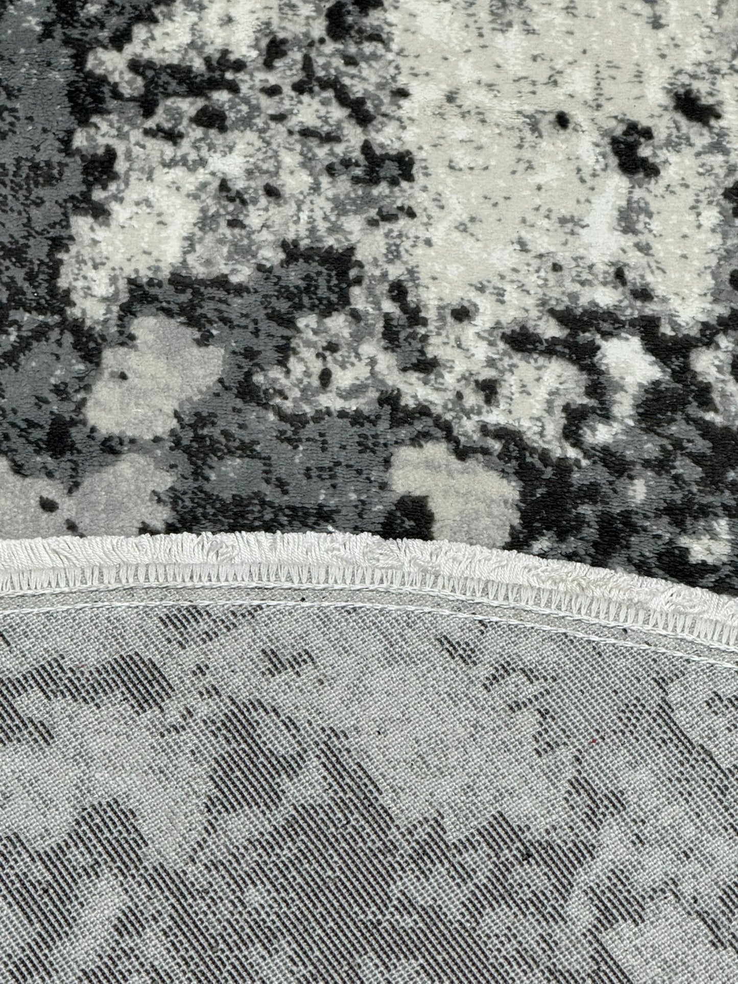 Covor Premium Modern Cu Insertii Moderne si Franjuri,Gri/Bej/Gri Antracit