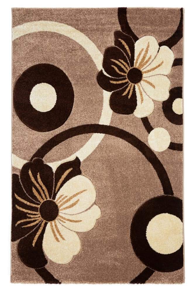 Covor cu Insertii Florale,Bej/Maro