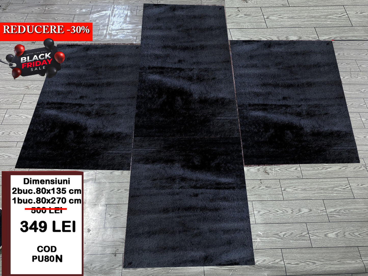 Set 3 Traverse Pufoase cu Fir de Matase si Bumbac,Negru