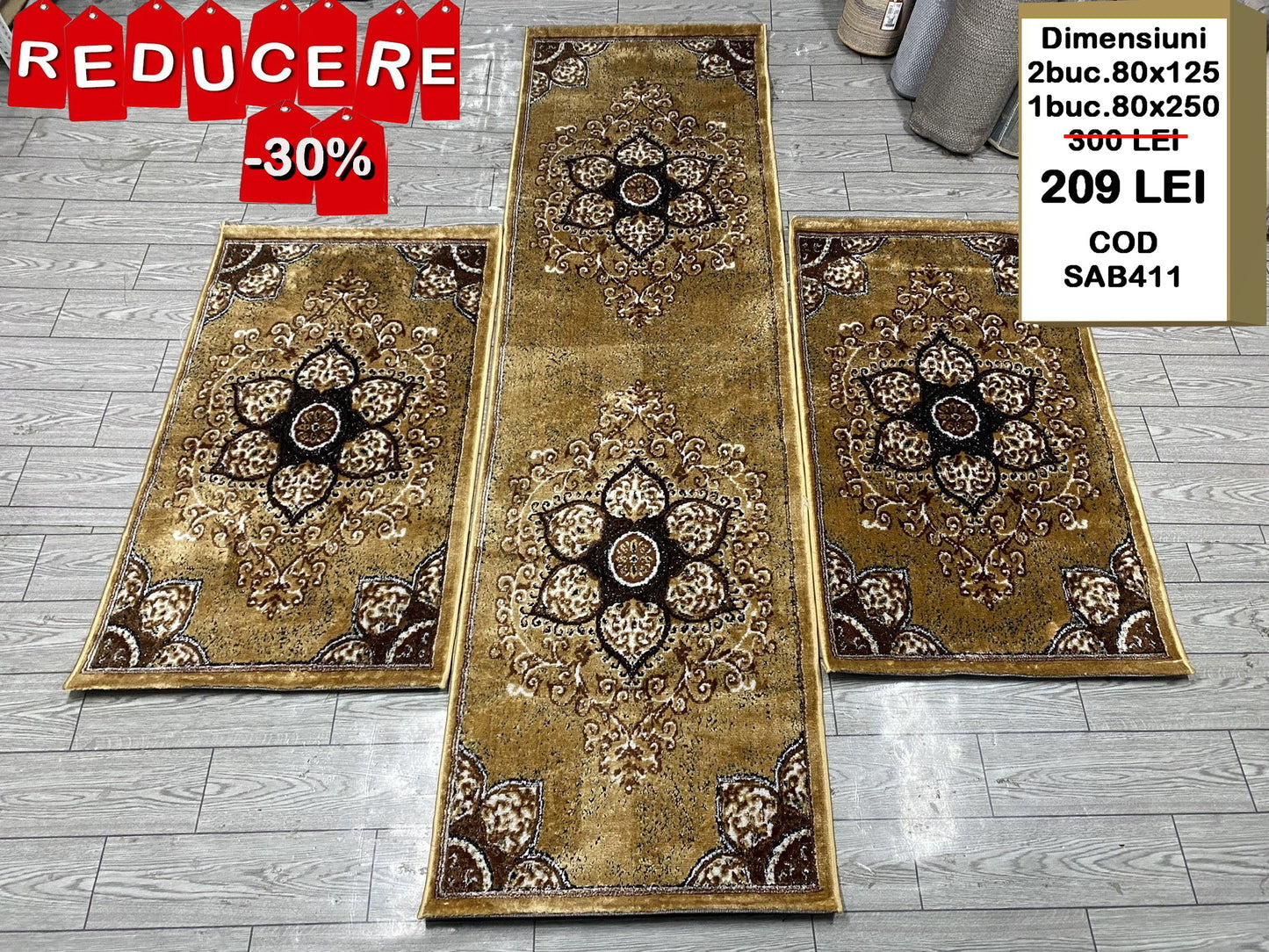 Set 3 Traverse cu Insertii Florale ,Bej/Maro