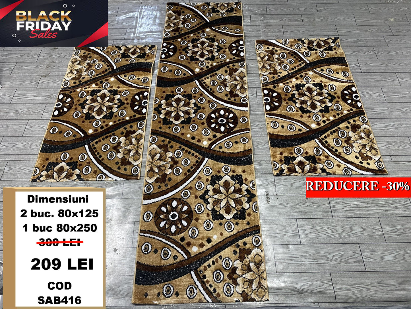 Set 3 Traverse cu Insertii Florale,Bej